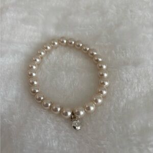 Classic Pearl Stretch Bracelet with Crystal Charm - Ivory